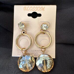 Mint Faux 2" Crystal Gold Rhinestone Earrings Dangle Party Wedding Cruise NEW